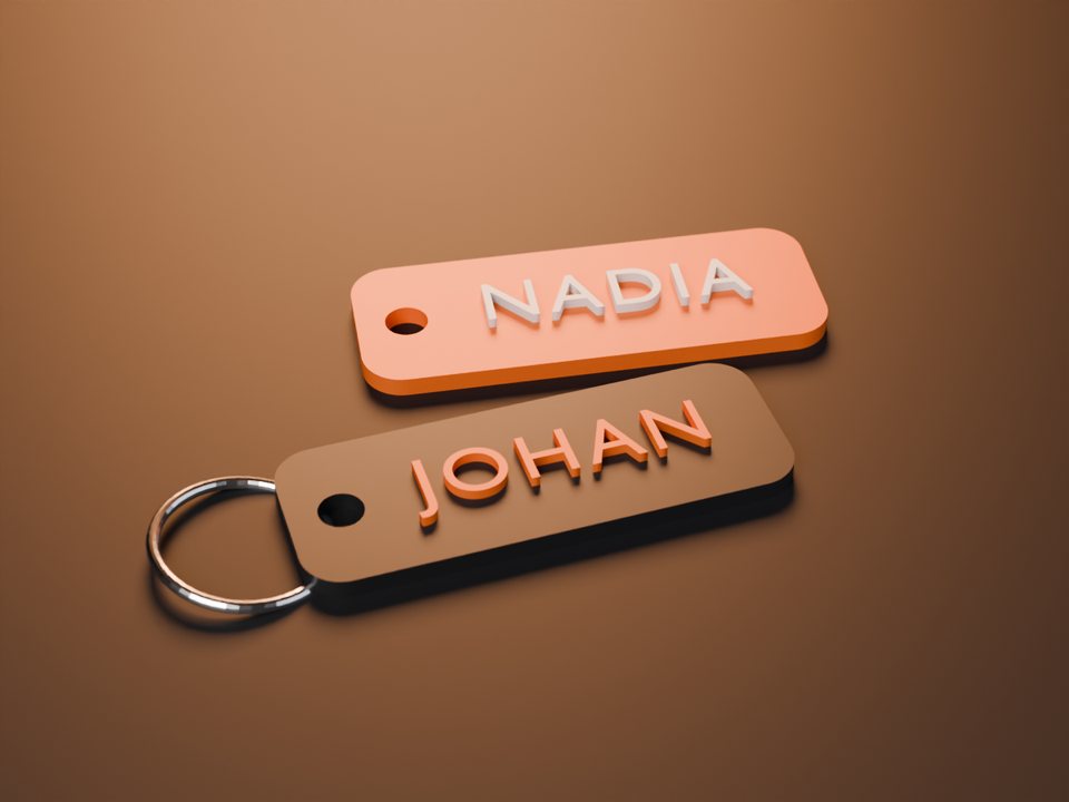 Two-colour name tags (render)