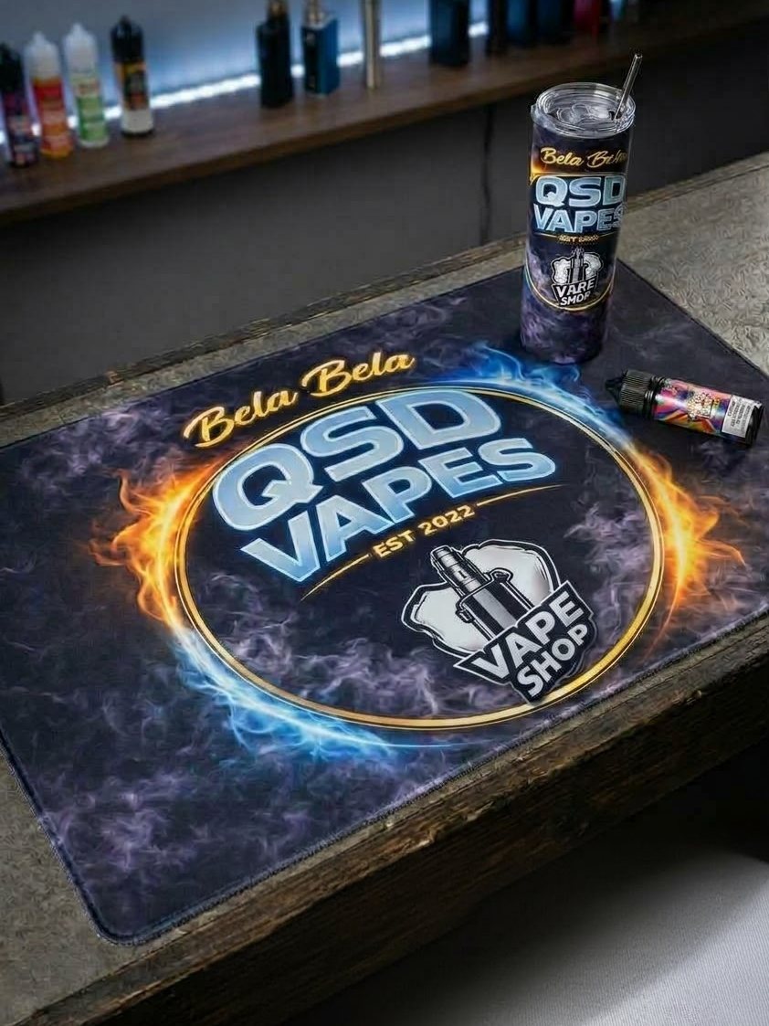 Custom branded counter desk pad with a matching branded tumbler