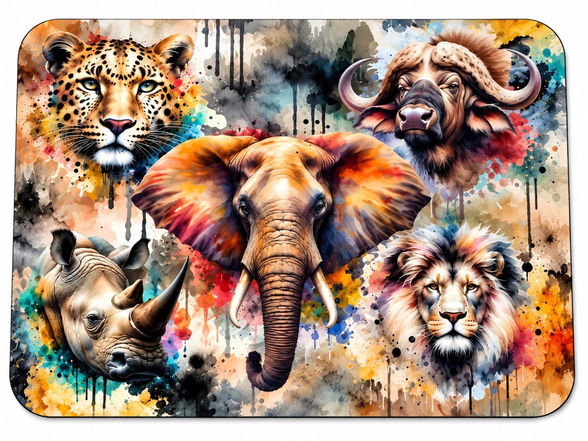 Mouse pad with a Big Five watercolour design
